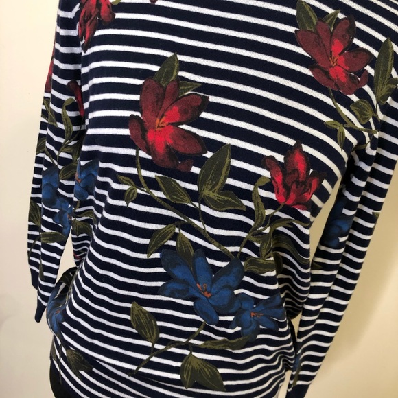 Lauren Ralph Lauren Stripe Floral Navy 3/4 Sleeve Sweater Small - Picture 2 of 6